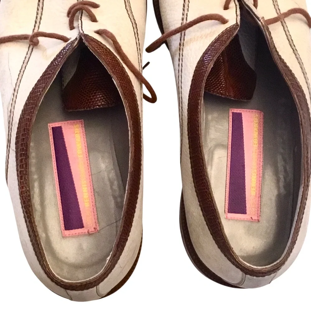 Vtg Susan Bennis Warren Edwards Leather Oxford Sz 10 Off White/Brown Cap Toe